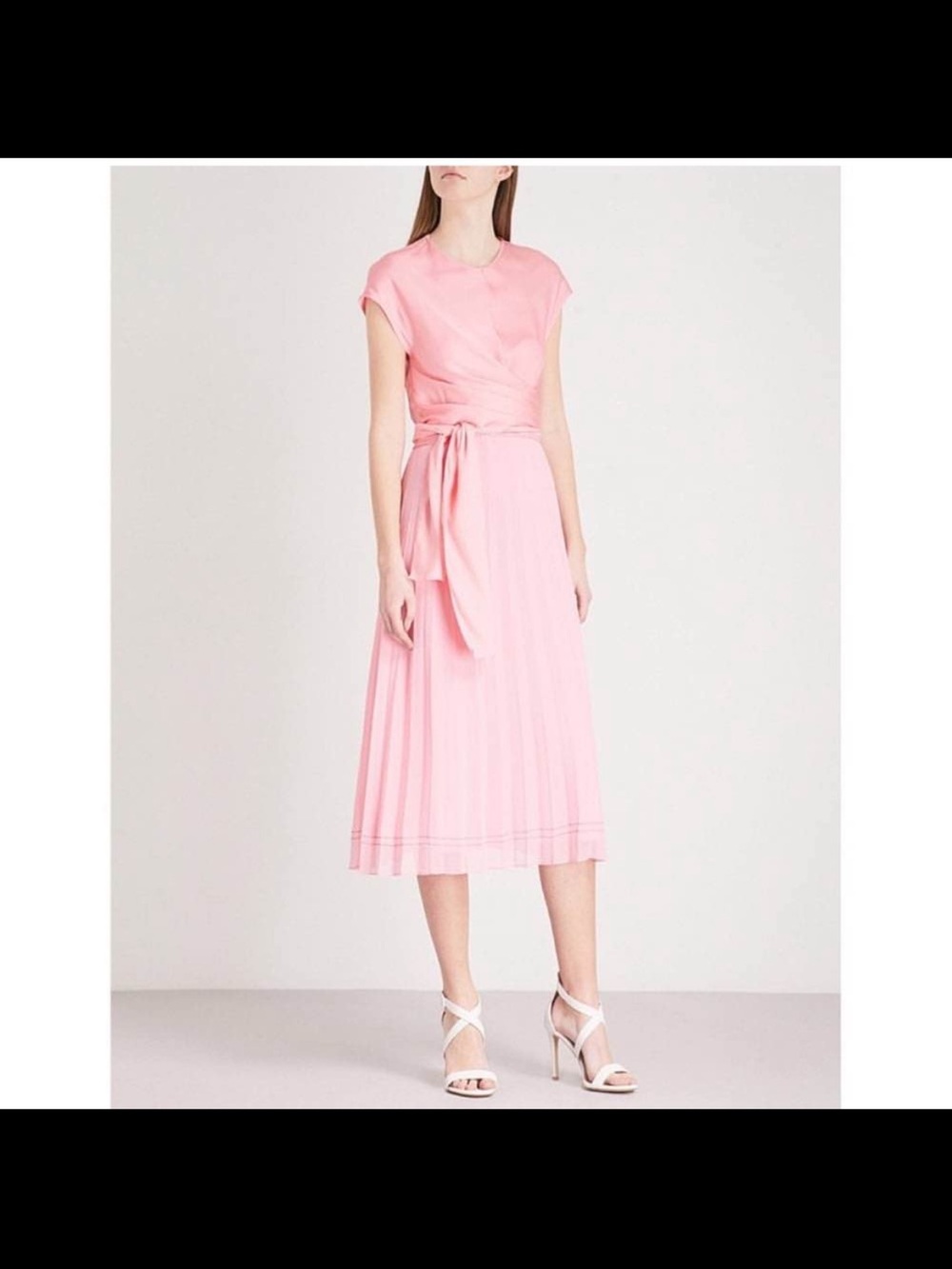 Sandro SILK  Pink Midi Tie-Waist Pleated Dress size US 4